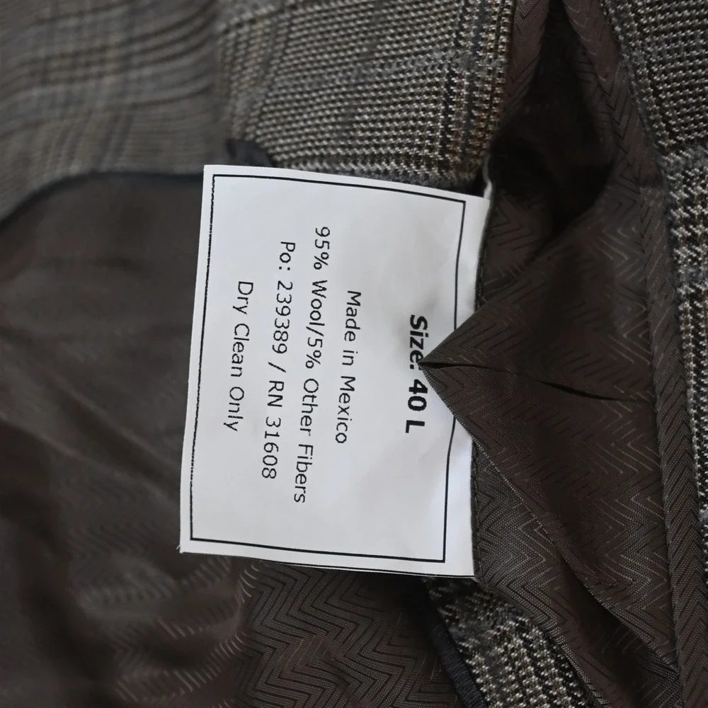 Jos. A. Bank 40L Brown Plaid Wool Tweed Mens Blazer Suit‎ Jacket Sport Coat